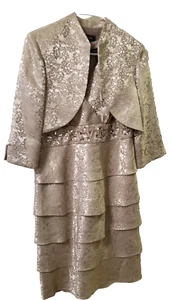 EUC-R&M Richards Ladies Evening Dress Bead & Sequin Tiered Gold Champagne Sz 10 - Picture 1 of 13