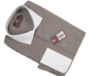 NEW $295 Hickey Freeman Dress Shirt! 15.5 34 Brown and Blue-Gray Stripe USA - Picture 1 of 1