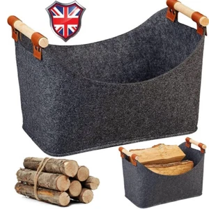 XL Felt Basket Firewood Basket Thick Felt Reinforced Handle Foldable Wood Basket - Picture 1 of 13