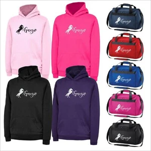 Personalised Horse Riding Hood Custom Name Gift Equestrian Hoodie Or Holdall Bag - Picture 1 of 10