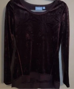 Simply Vera Wang Velour Long Sleeve Top Shirt with Sheer Hem - Picture 1 of 3