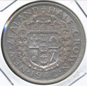 New Zealand 1942 1/2 Crown George VI (Silver) - Extra Fine - Imagen 1 de 3