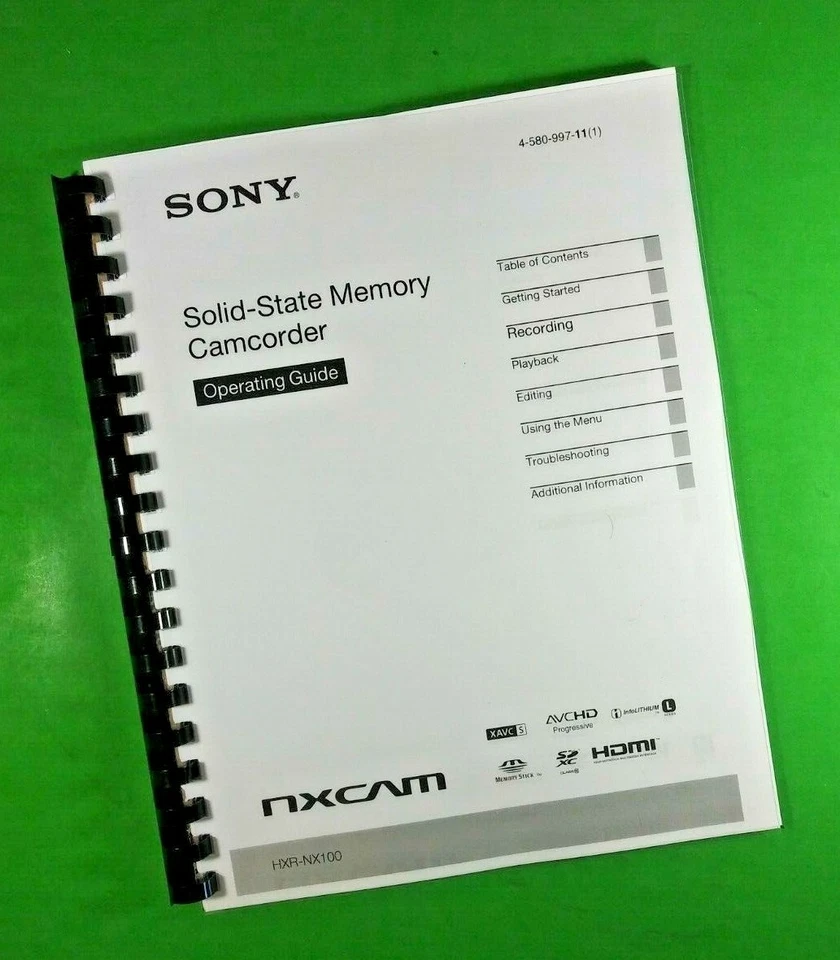 Owners Manual for Sony HXR NX100 Video Camera 121 Pages W/Clear Covers! - Image 1 of 1