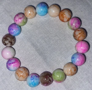 Handmade Glass Bead Bracelet Stretchy Multicolored 6.5"  - Picture 1 of 5