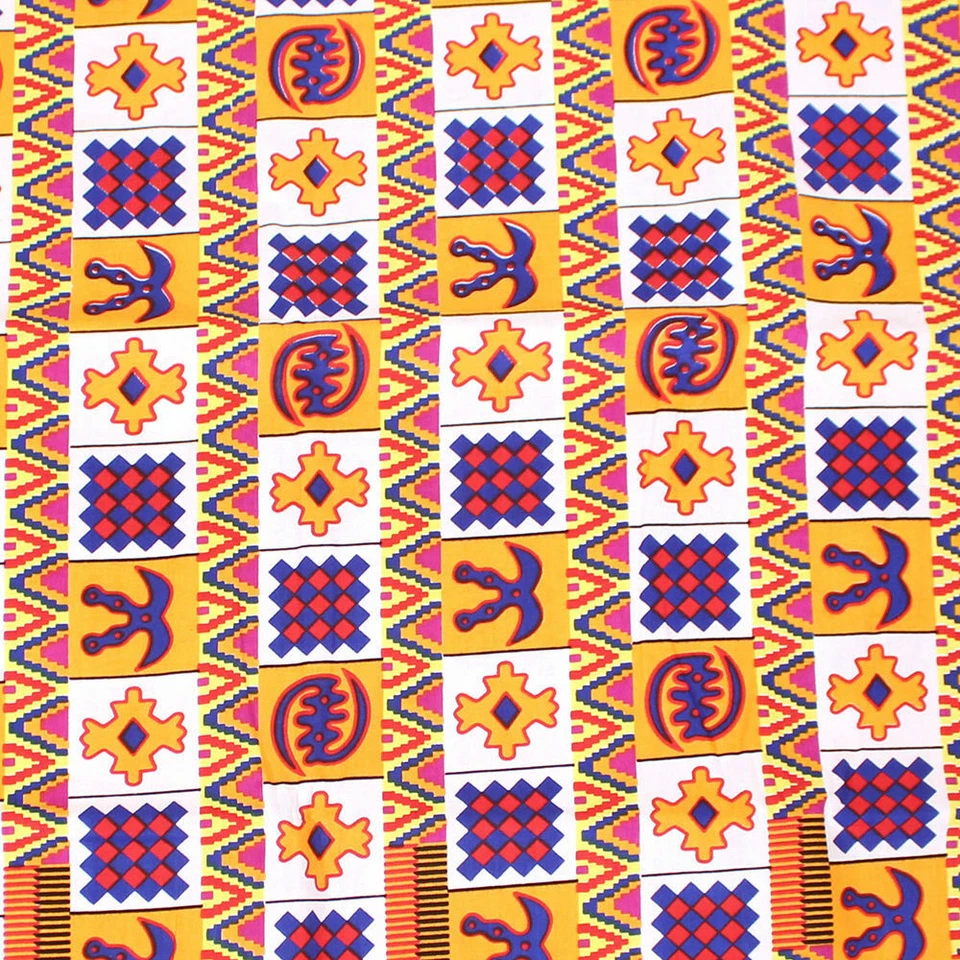 African Adinkra Print Fabric 2 yards - Image 1 of 1