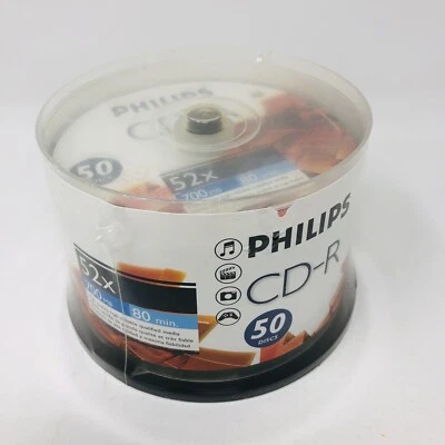 PHILIPS CD-R 50 Pack Recordable Blank Discs 700 MB 80 Min 52x NEW Factory Sealed - Image 1 of 4