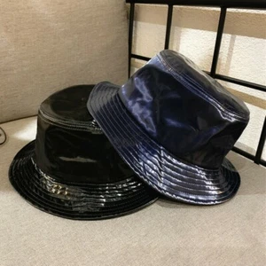 Lady PU Metallic Shiny Fisherman Hat Fishing Fisher Beach Festival Sun Cap Black - Imagen 1 de 13
