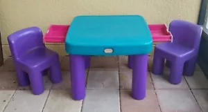 Vintage Little Tikes BLAUER TISCH mit rosa Schubladen & 2 lila klobigen Stühlen selten htf - Bild 1 von 9