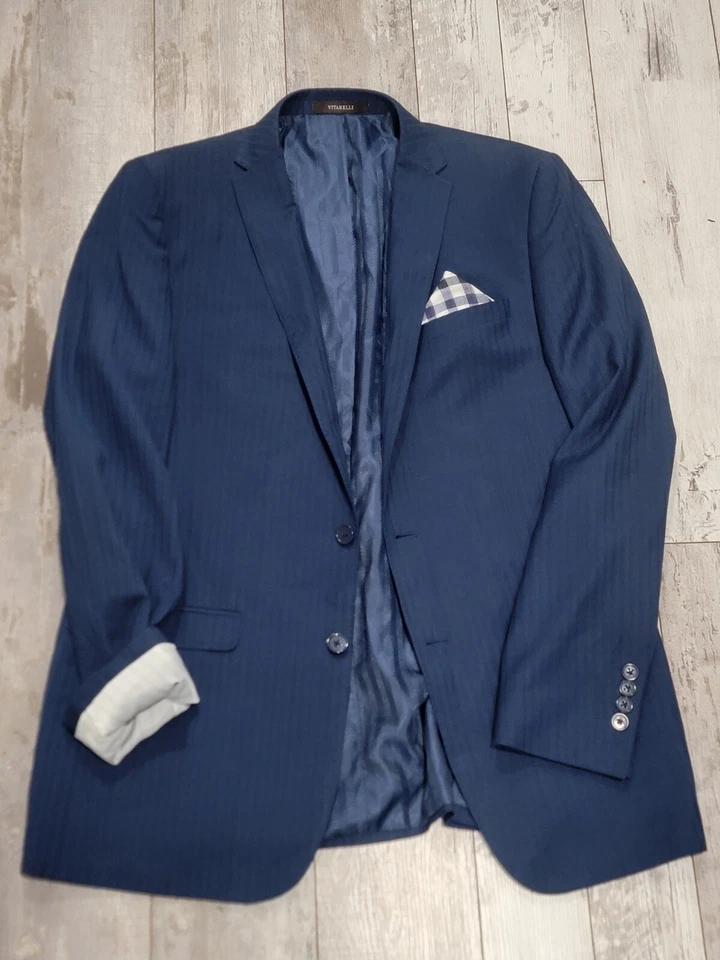 Blazer italiano Vitarelli 44L abrigo deportivo azul vibrante a rayas 2 botones para hombre Foto 1 de 4