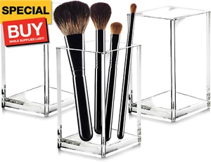 3 Pack Clear Acrylic Makeup Brush Holder,Acrylic Cosmetic Brushes Storage Organi - Picture 1 of 7