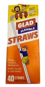 Caja de pajitas flexibles GLAD 1980 embalaje vintage utilería de película lindos niños - Imagen 1 de 5