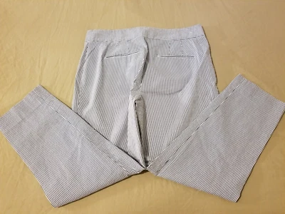 Ann Taylor Seersucker Dress Pants 6 Blue Cotton Khaki Slack Chino Trouser Stretc - Изображение 1 из 4