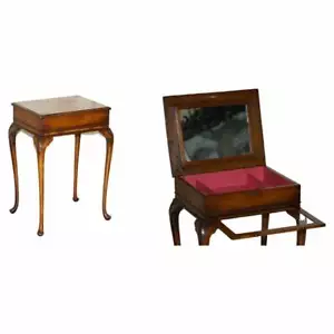 EXQUISITE BURR WALNUT JEWELLERY BOX BURR WALNUT SIDE END TABLE WITH GLASS SHELF - Picture 1 of 12