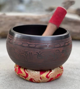Juego completo de tazón de canto con mazo y cojín ~ Om Mani para meditación - Imagen 1 de 5