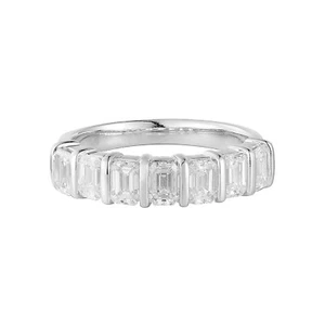 Lab Grown Diamond Wedding Ring for Women 14K White Gold Emerald Cut MZ12017 - Picture 1 of 7
