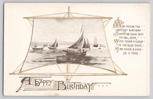 Postcard Happy Birthday, Antique Pen & Ink Style, Sailboats - Imagen 1 de 3