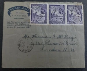 1958 British Guiana Aerogramme ties 3 Stamps cd Cane Grove-London - Picture 1 of 4