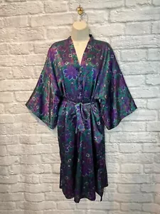 Victoria’s Secret Vintage Gold Label Green Purple Paisley Robe One Size - Picture 1 of 6