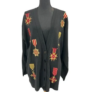 Vintage 90s Jones New York Wool Blend Embroidered Black Cardigan Med - Picture 1 of 6