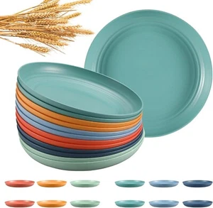 12 Pcs Unbreakable Deep Dinner Plates Set 10 inch Wheat Straw Reusable Plastic - Picture 1 of 7