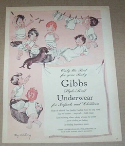 Druckanzeige 1947 - Gibbs Junge Mädchen Baby Familie Unterwäsche Hund Kunst Kunstwerk Werbung - Bild 1 von 1