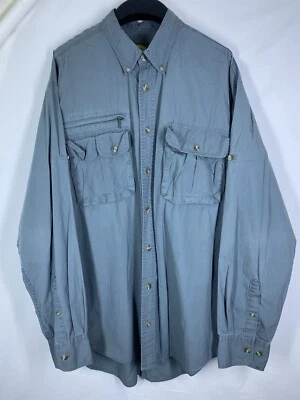 Cabelas Shirt Mens LT Tall Green Safari Roll Tab Long Sleeve Vented Button Up US - Image 1 of 4