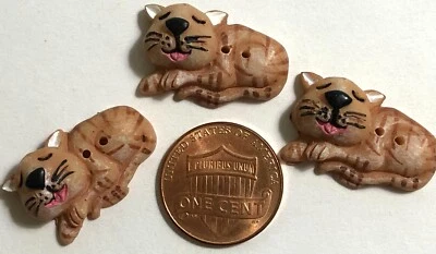 3 botones de resina JHB realistas pintados a mano para gato dormido 23 mm 7/8" de largo 12531 Foto 1 de 4