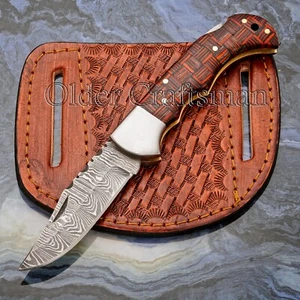 EXQUISITE, CUSTOM MADE HAND FORGED DAMASCUS FOLDING POCKET KNIFE BACK LOCK 0-202 - Picture 1 of 7