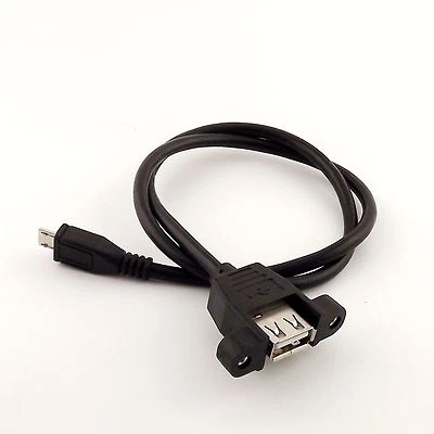 USB 2.0 A Female Socket Panel Mount To Micro 5 Pin Male Data Adapter Cable 50cm - Image 1 of 4