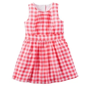 New Carters Girl Easter Pink White Gingham Check Plaid Crepe Sleeveless Dress 6 - Picture 1 of 3