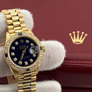 Rolex Ladies President 6917 Blue Diamond Dial Diamond Sapphire Bezel 18K Gold - Picture 1 of 8