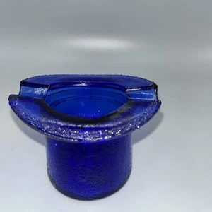 Vintage Ashtray Cobalt Blue Glass Top Hat 1940's Advertising Lowell Hand Cream - Picture 1 of 5