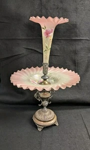 Victorian Cranberry Satin Glass Epergne Centerpiece 20.5" Tall - Picture 1 of 5