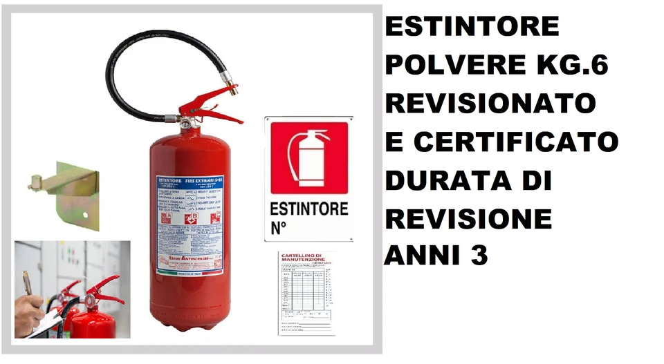 Estintore A Polvere 6 Kg  REVISIONATO  Certificazione  Cartello usato - Immagine 1 di 1
