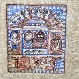 Indian Antique Painting Jagannatha Trinity Triad Hindu Deity God C19TH - Picture 1 of 10