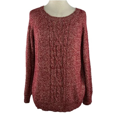 Suéter Laura Scott Talla XL Rojo Dorado Hilo Cable Tejido Cuello Redondo Mangas Largas Foto 1 de 4