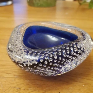 Tazón de burbuja transparente azul vidrio artístico de Murano Archimede Seguso Sommerso años 60 - Imagen 1 de 13