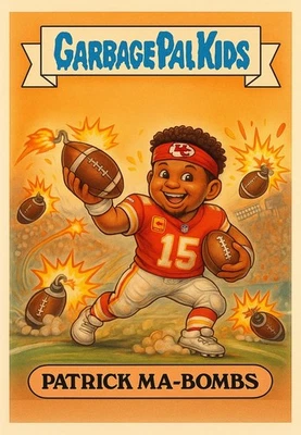 Tarjeta de parodia para niños Patrick Ma-Bombs Mahomes Garbage Pail Pal 2025 Foto 1 de 4