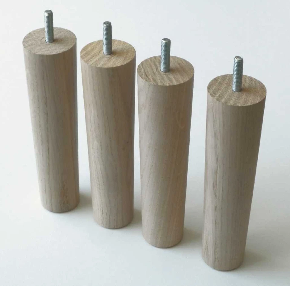 Set of 4 Solid Wooden Furniture Legs Natural Oak H-190mm Bolt M8 x 30mm - Image 1 of 4