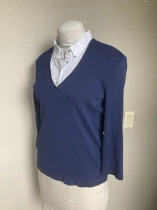 Ralph Lauren Damen Shirt Pullover Kombi Größe XL dunkelblau Kragen 3/4 Arm - Bild 1 von 6