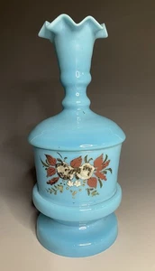 Antique 19th C. Victorian Blue Opaline Art Glass Vanity Jar / Vase Powder Box - Picture 1 of 9