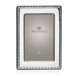 Portafoto Argento Massiccio 925 Cornice Bordo Corda cm 13x18 Retro Mogano Lucido - Foto 1 di 5