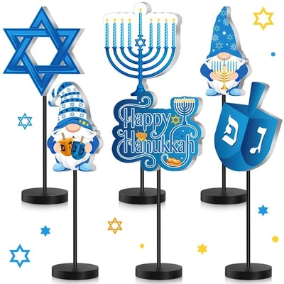 6 Piezas Hanukkah Decoraciones de Mesa Decoración Feliz Hanukkah Madera Mesa Signo Janucá... Foto 1 de 4