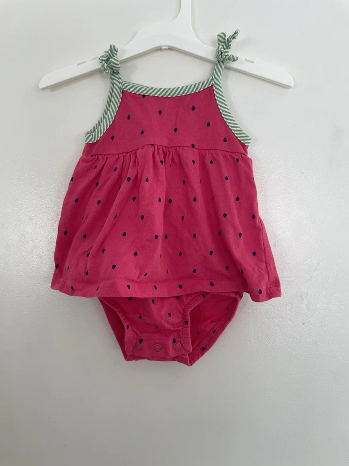 Lindo traje de sol Carter's bebé niña sandía 100 % algodón sin mangas rosa verde 9M Foto 1 de 4