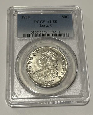 1830 Capped Bust Half Dollar 50C O-123 Large 0 PCGS AU55 White Luster - Image 1 of 4