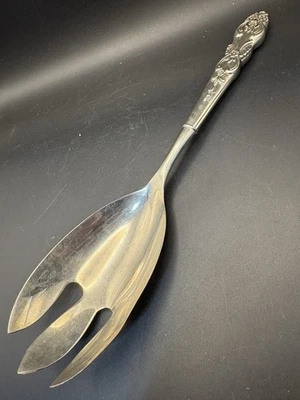 Vintage Silverplate Serving Fork Spoon Floral Handle Ornate Flatware 10.5” - Image 1 of 4