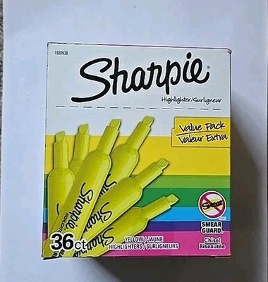 Nuevos iluminadores de punta de cincel estilo tanque Sharpie amarillo brillante 36ct (1920938) Foto 1 de 3