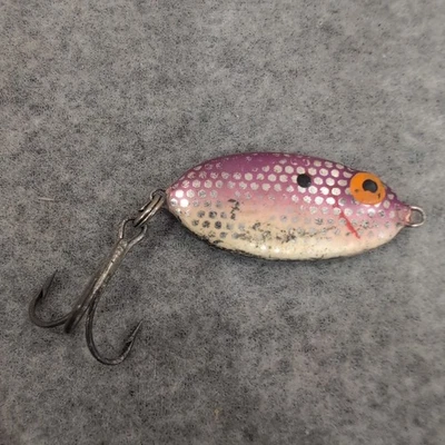 Vintage Fishing Bomber Slab Spoon Lure Wobbler Purple Silver Fish Eye - Image 1 of 2