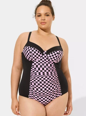 Traje de baño Torrid Slim Fix con aros de una pieza a cuadros rosa talla 6 6X 30 DD/F NUEVO CON ETIQUETAS Foto 1 de 3