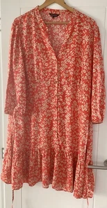 New orange floral 3/4 sleeve summer dress tie back frill hem plus size 22 - Picture 1 of 6